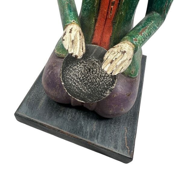 Vintage Asian Thai Hand Carved Wooden Carving Drummer Carving Musician Statue - Picture 6 of 12